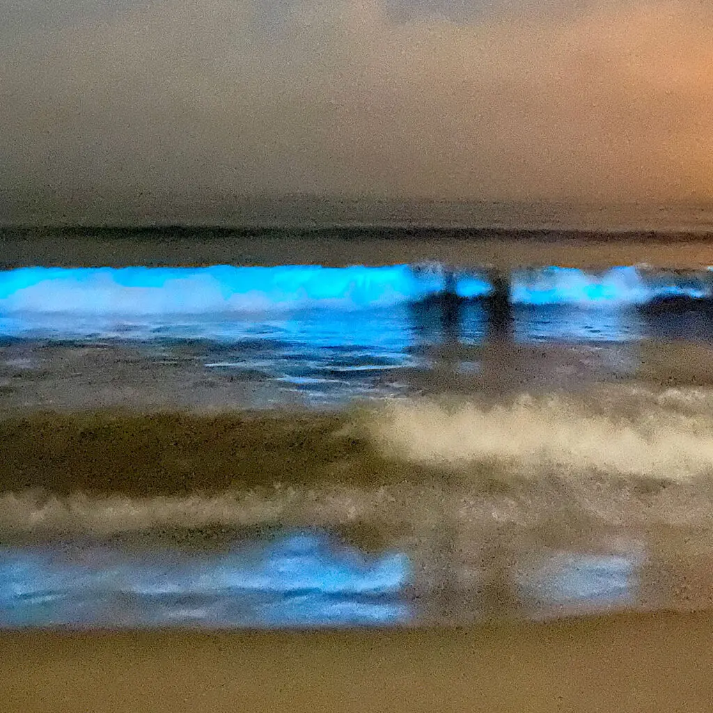 bioluminescence in a breaking wave onshore