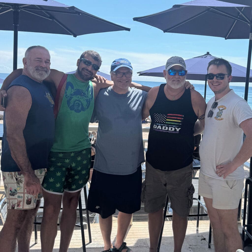Matt, Huss, Christopher, Joe and Eric enjoying brunch on the beach after the dive.