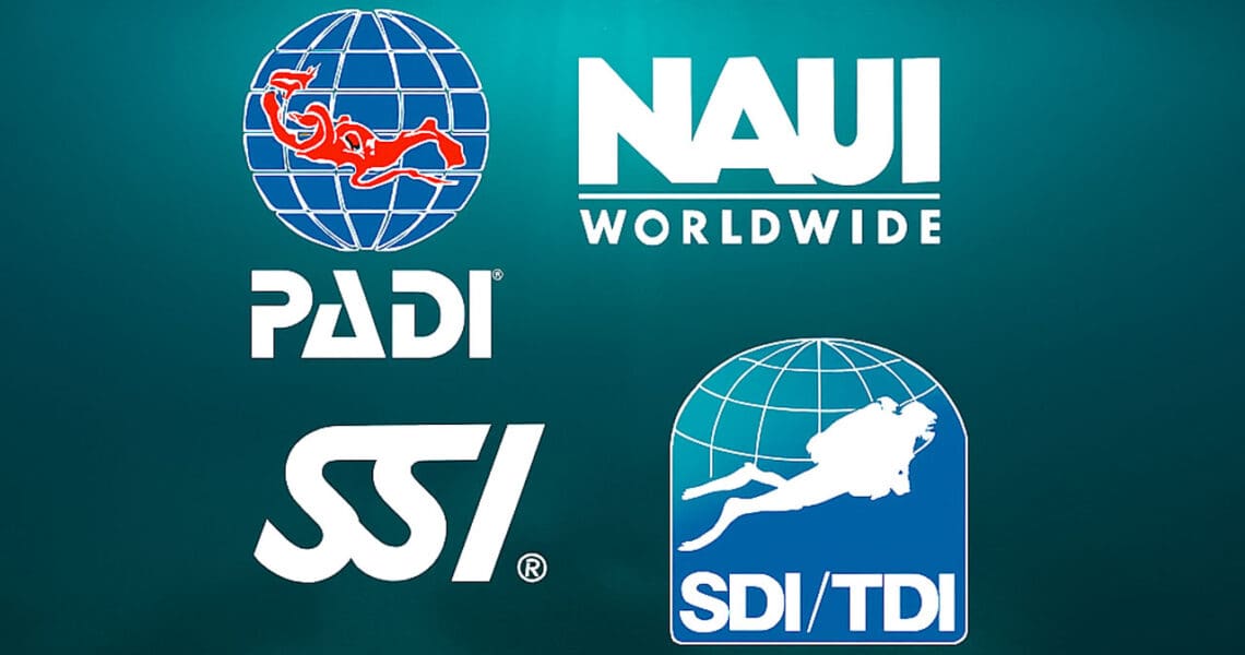 PADI, NAUI, SSI and SDI/TDI certification agencies